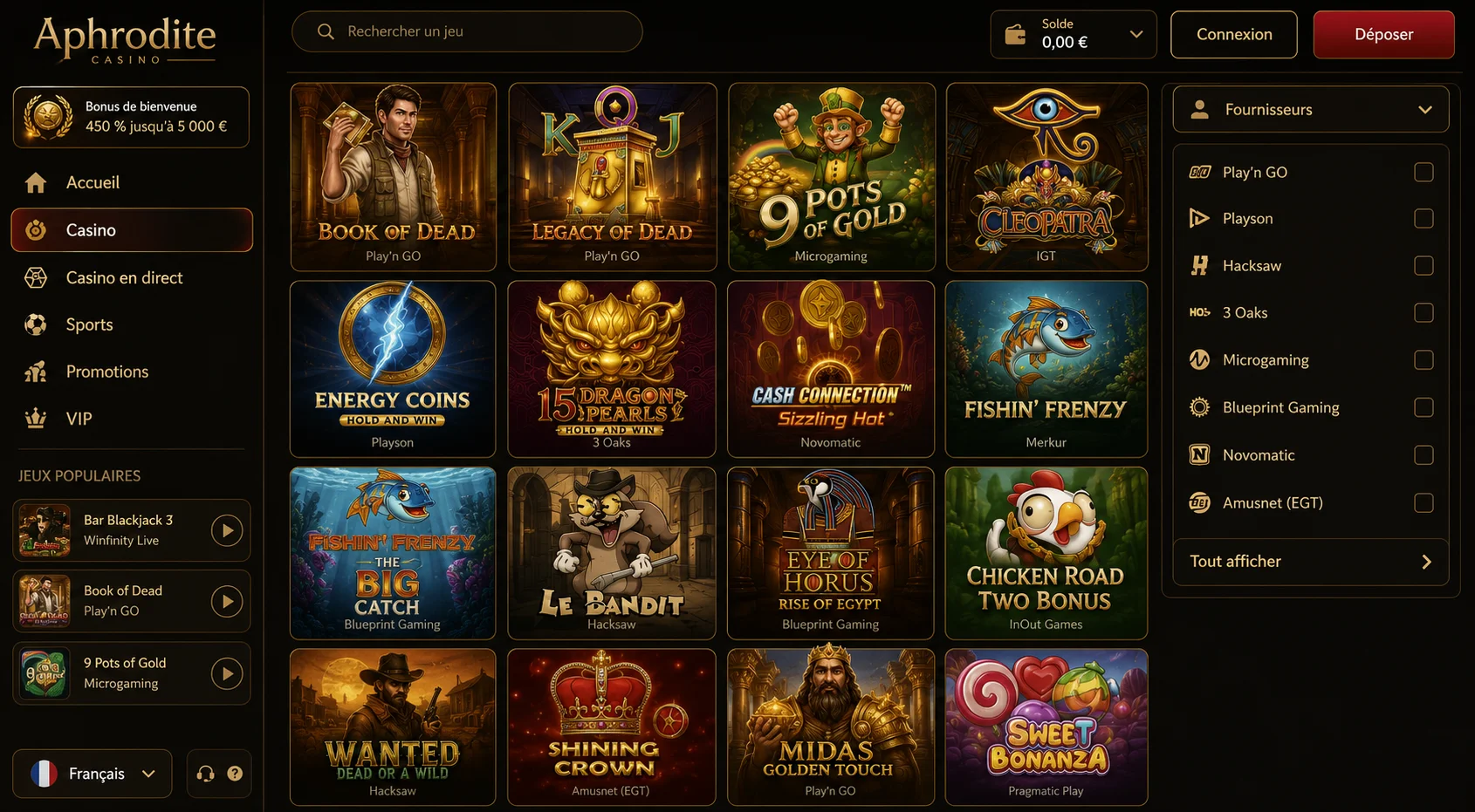 Casino Aphrodite fournisseurs de logiciels de jeu
